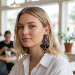 NWOT Angela Caputi Tortoise Shell with Purple Accent Clip-on Earrings - Italian